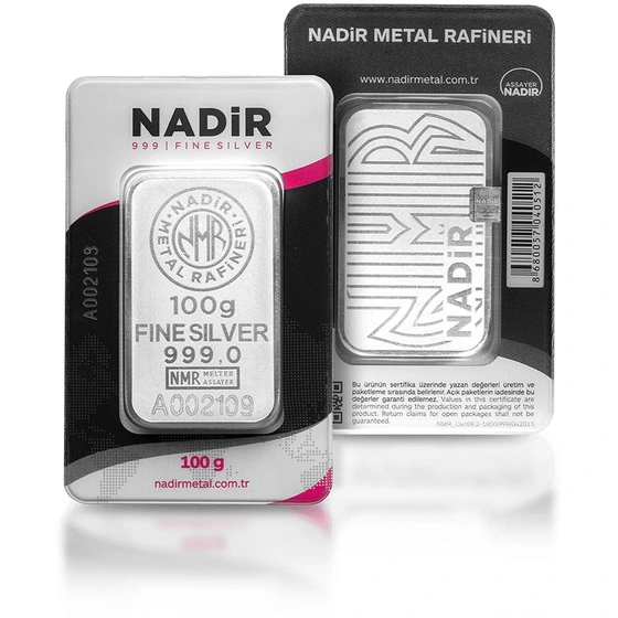 شمش نقره 100گرمی نادیر ترکیه 999